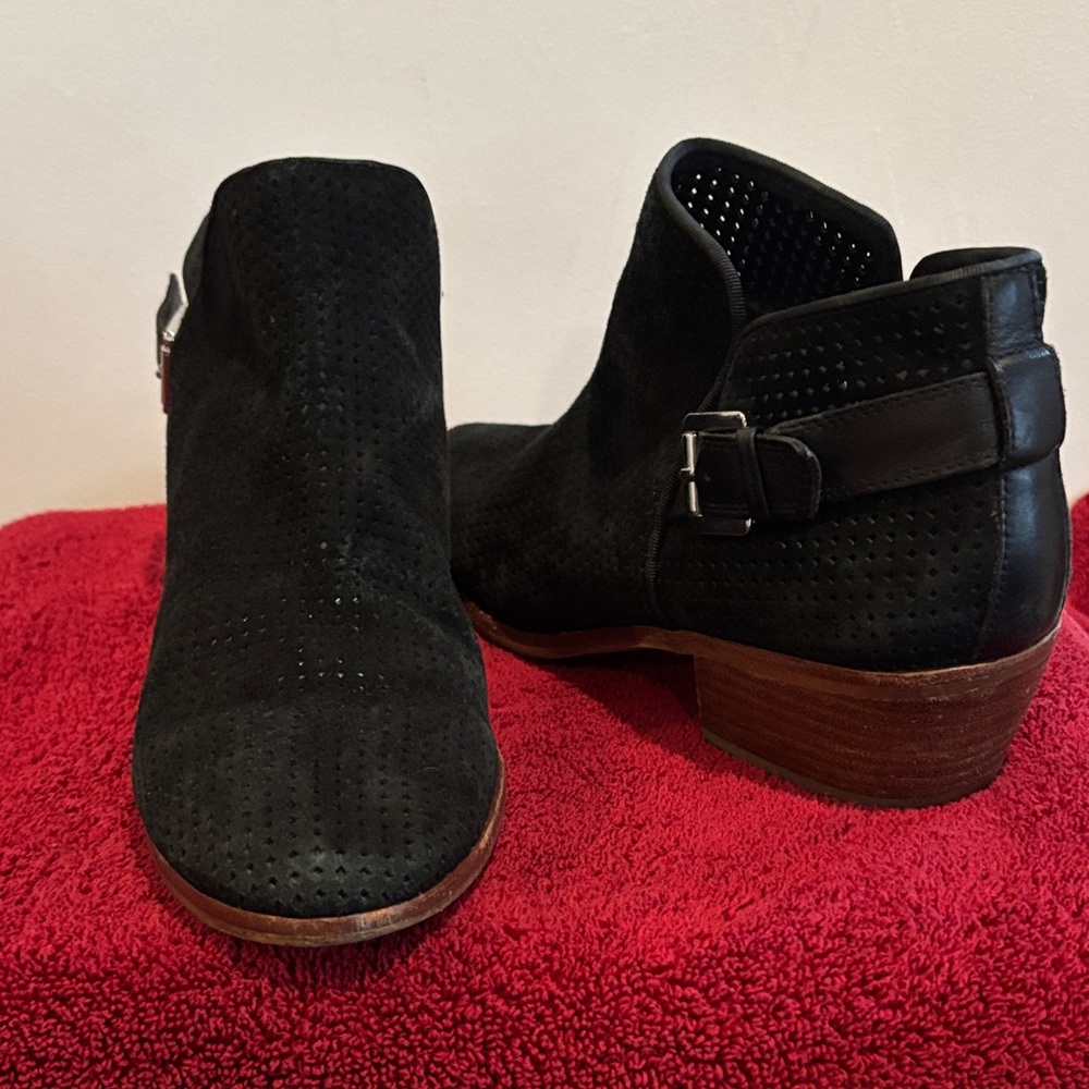 Sam Edelman Black Suede Perforated Ankle Boots